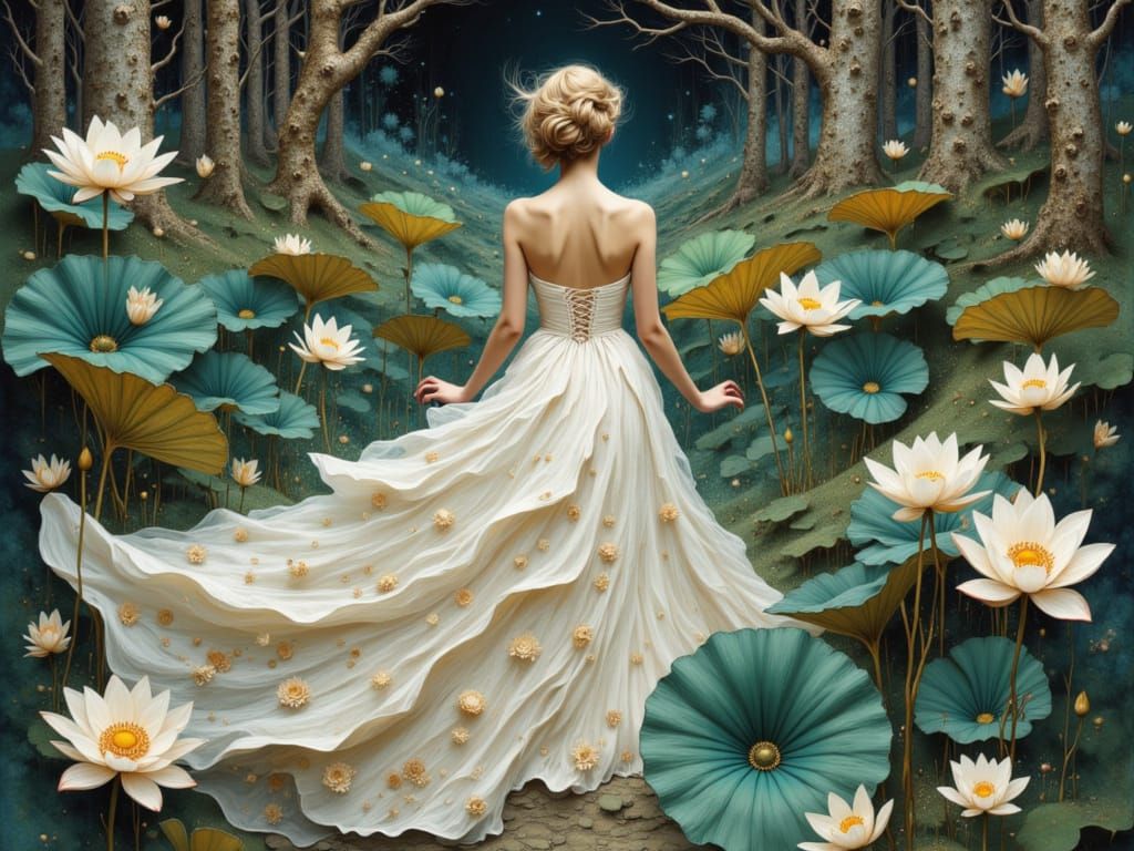 Woman in Lotus Dress, Rococo Style