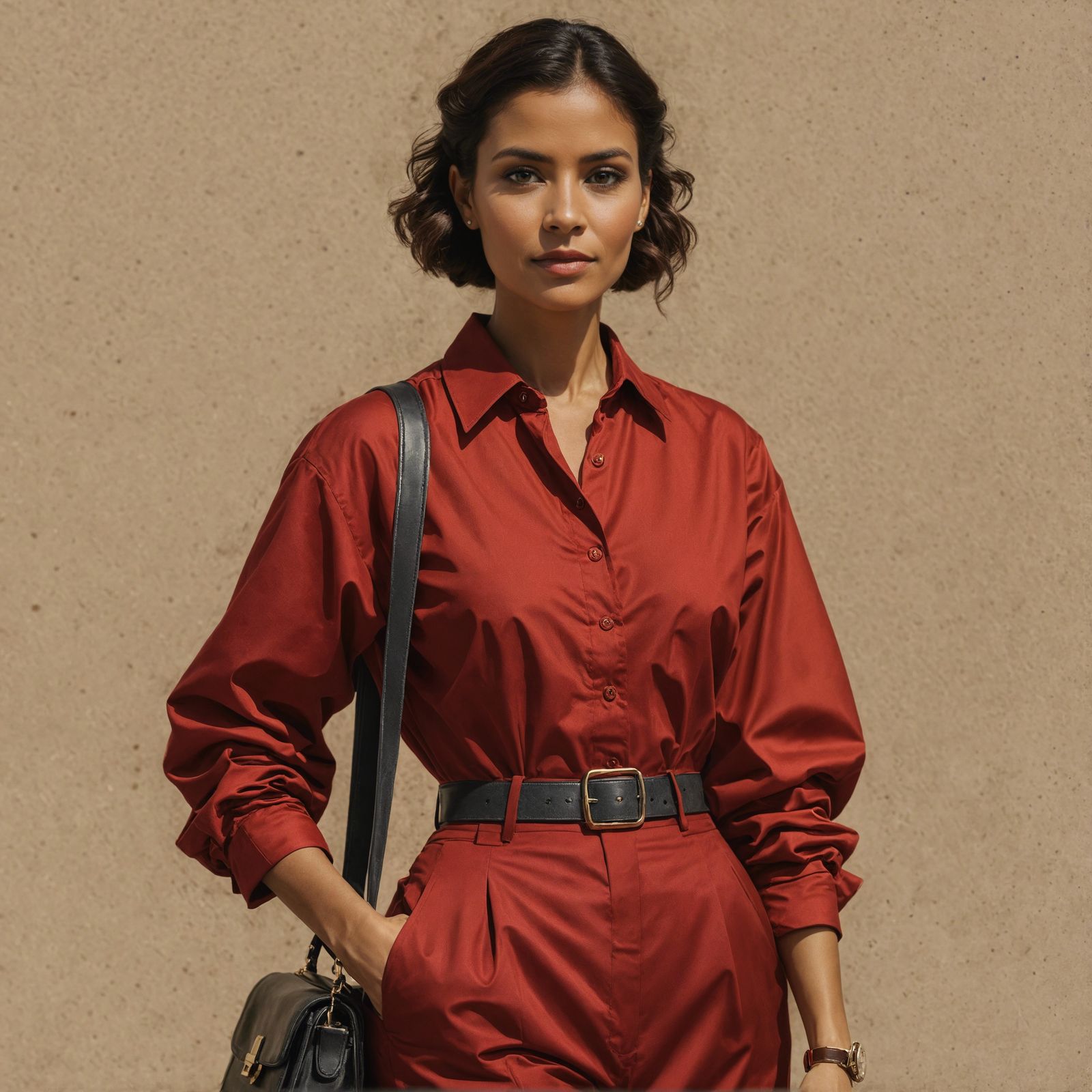 Gorgeous Woman in Red: Hyperrealistic Full-Body Portrait