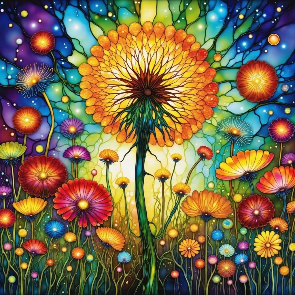 Whimsical Doodle Art of a Dandelion Field