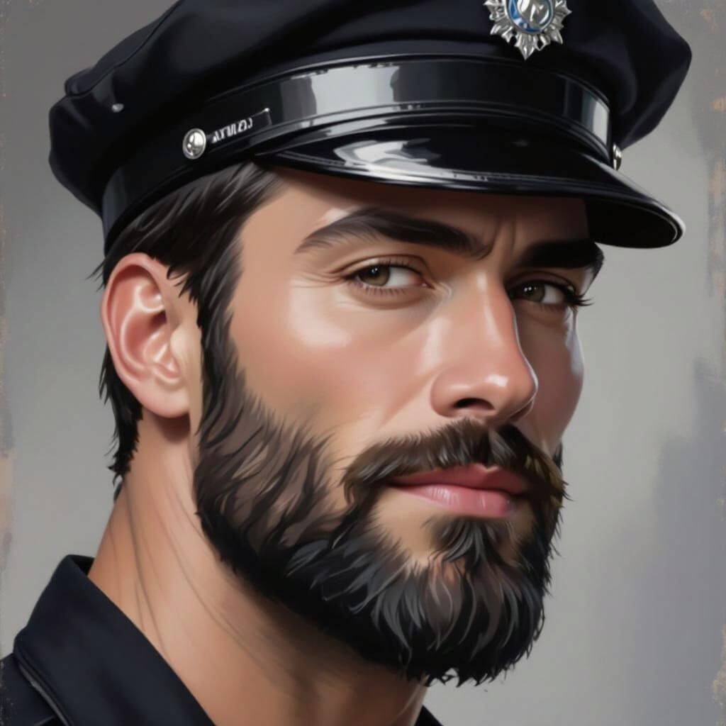 Joyful Policeman Portrait in Impressionist Oil Style