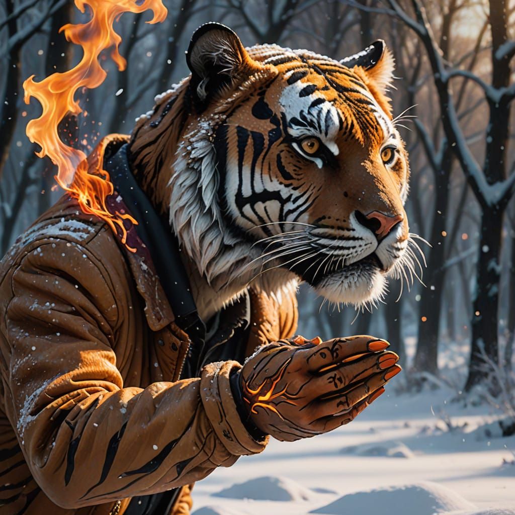 Majestic Tiger Flames Dance Across a Woman's Palm in a Vivid...