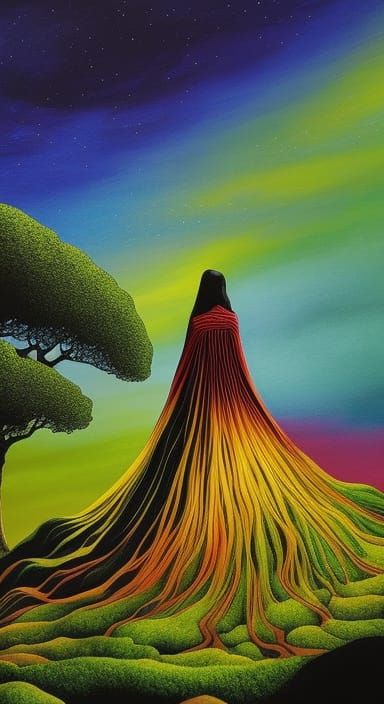 Origami Waterfall Portrait in Stained Glass Animation