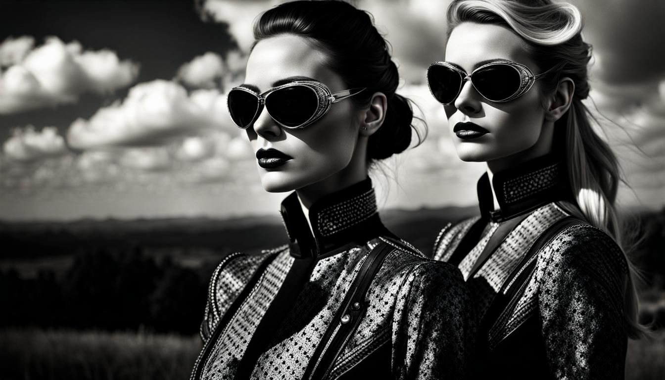 Two Women in Victorian Dresses, Hyperrealistic Style