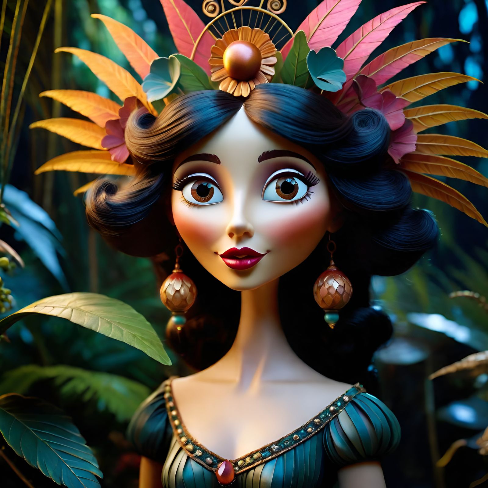 Gorgeous Cartoon Woman in Junglepunk Style