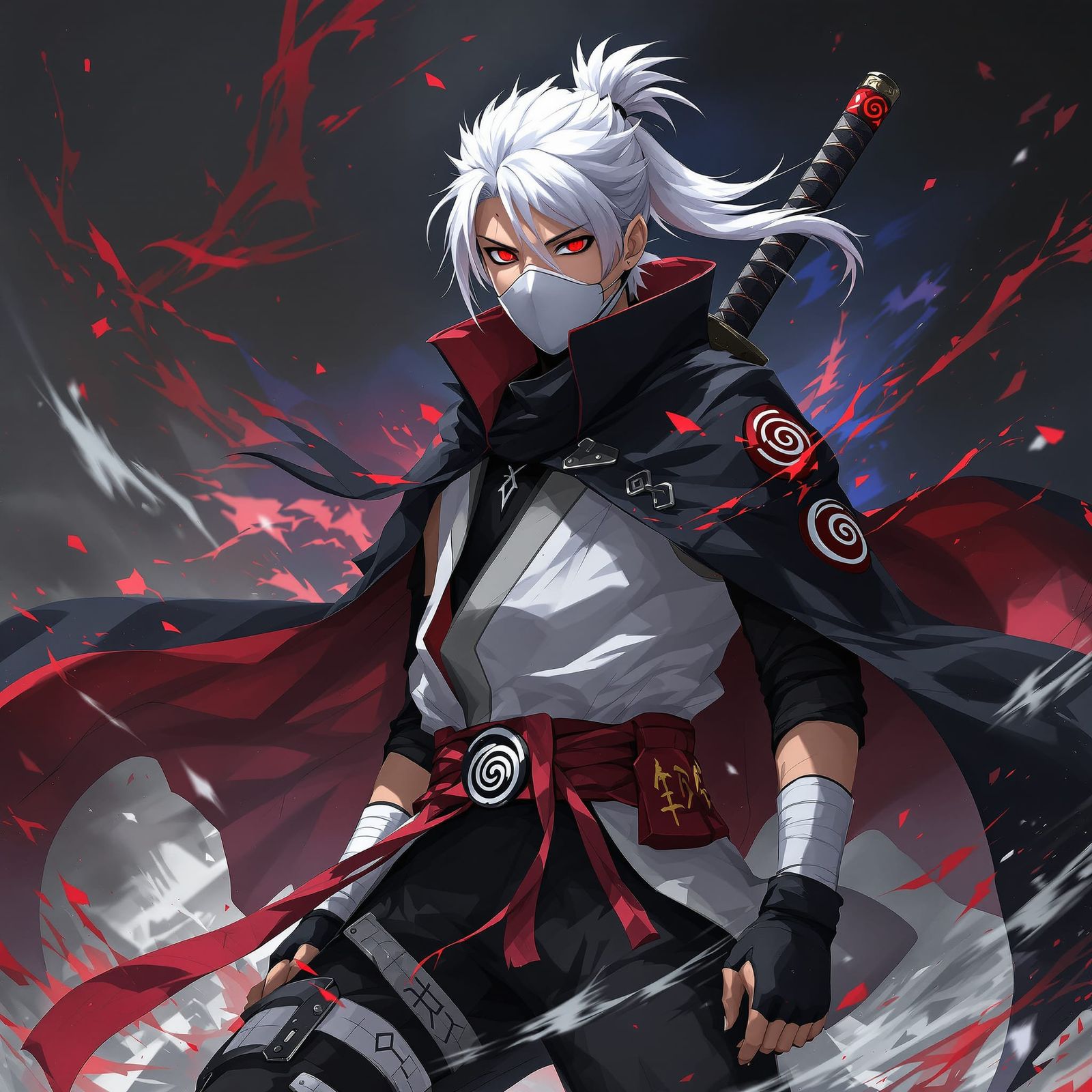 White Haired Ninja With Sharingan Eyes and Sword