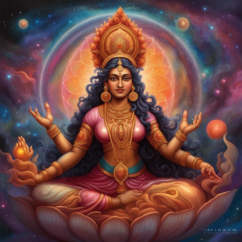 MahaLakshmi in Mystic Cosmos: Art Nouveau Portrait