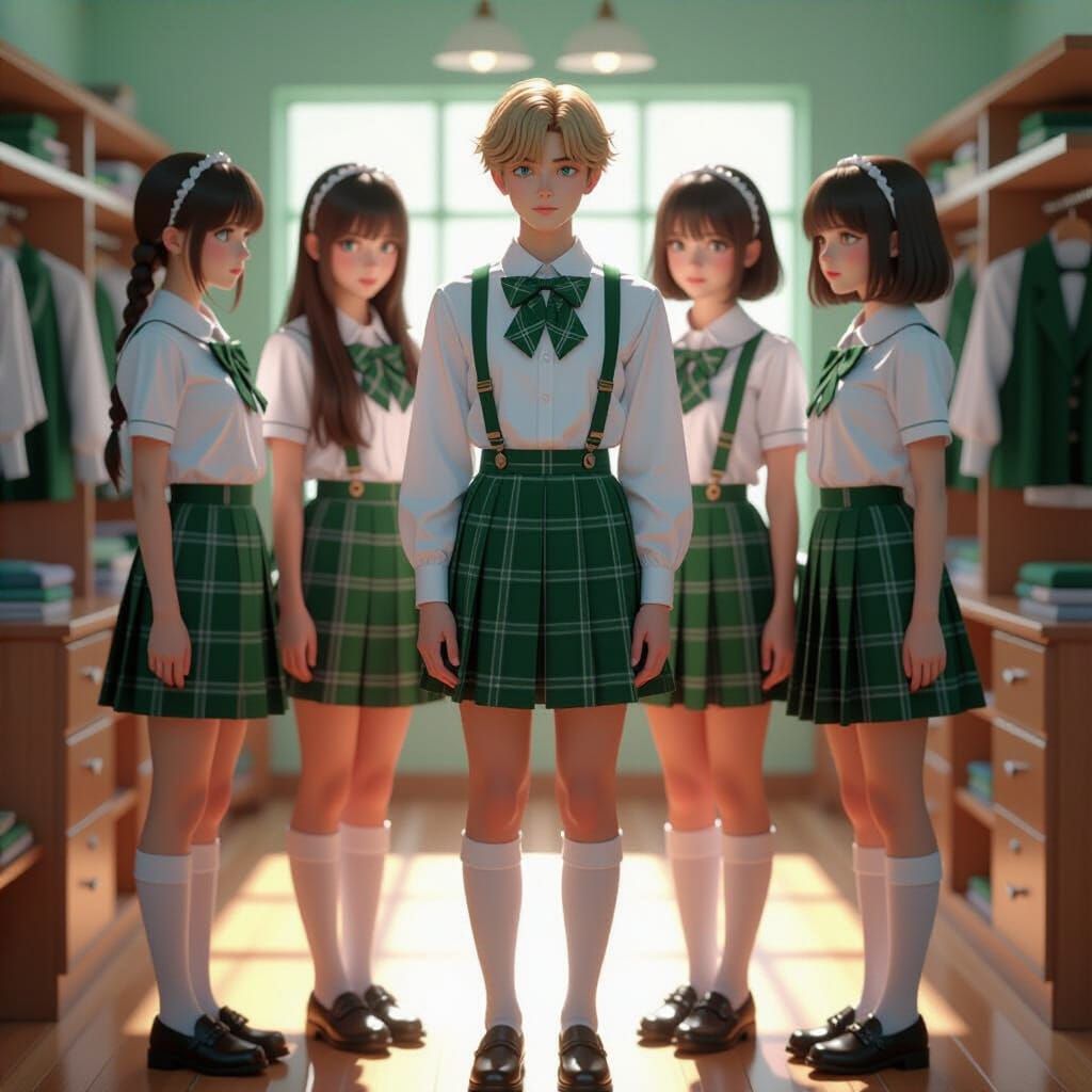 Schoolgirls Transform Man into Schoolgirl: Hyperdetailed Dig...