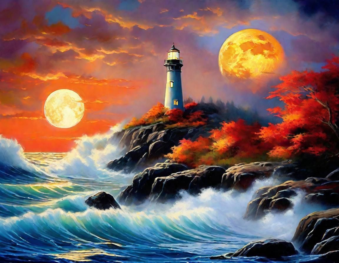 Lighthouse on Rugged Coastline in Fantasy Realism