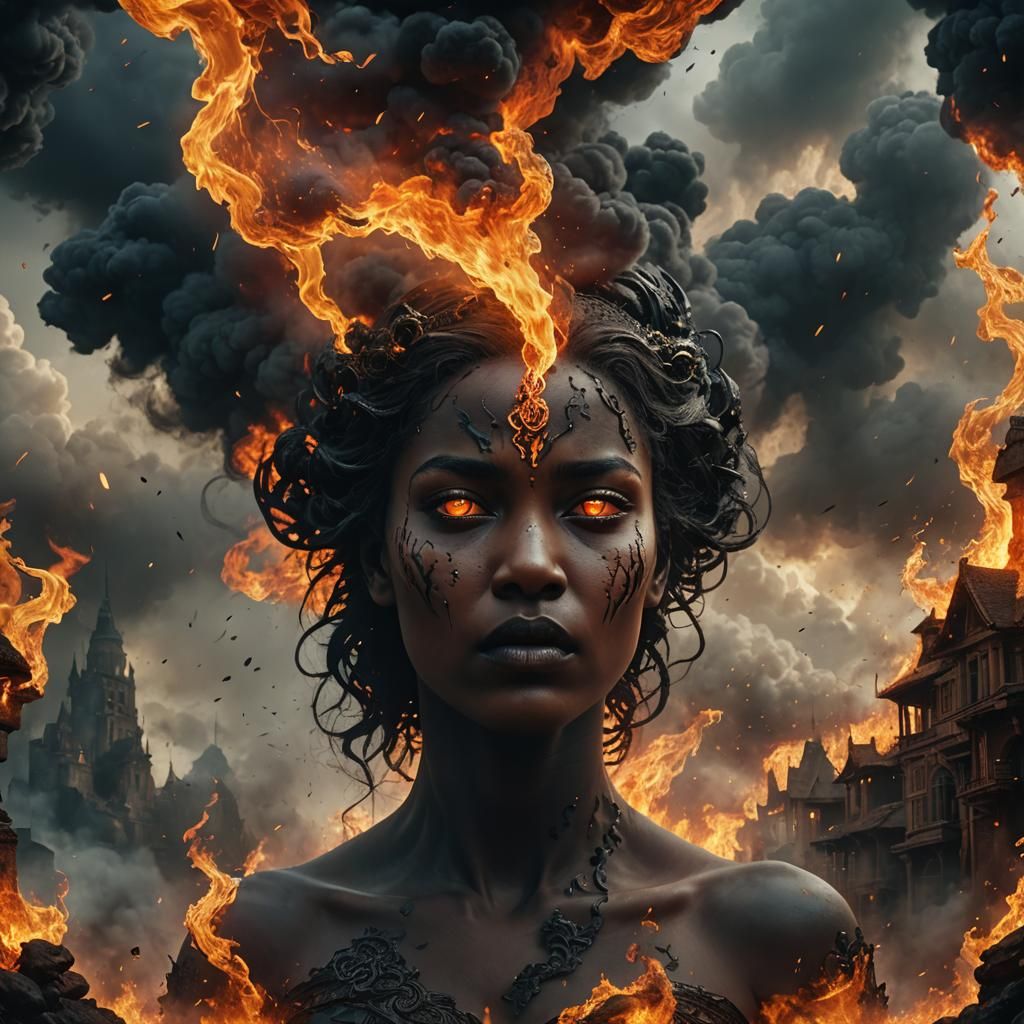 Fiery Woman Cloud: Detailed Matte Painting