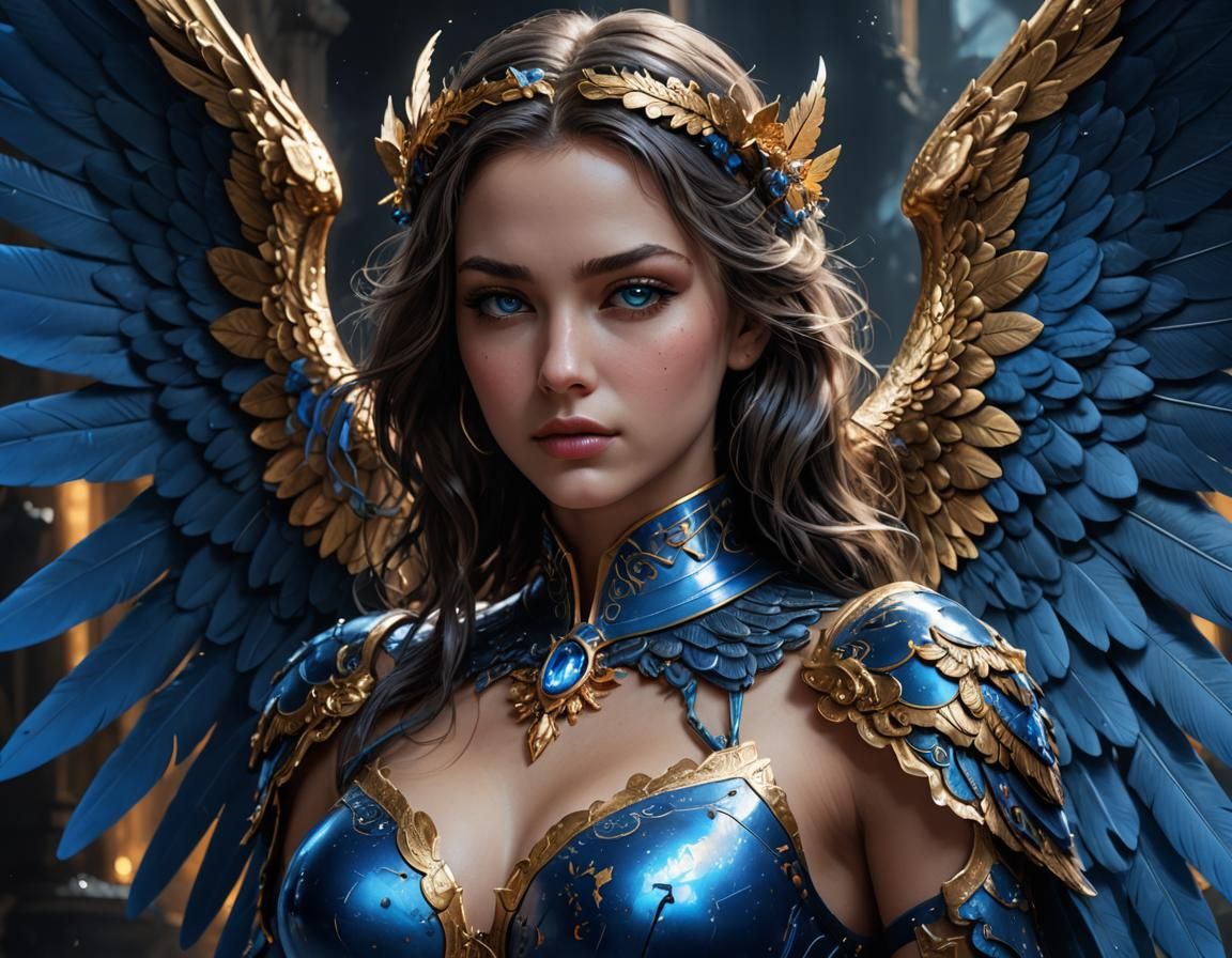 Beautiful Blue Angel Portrait in Detailed Splash Art