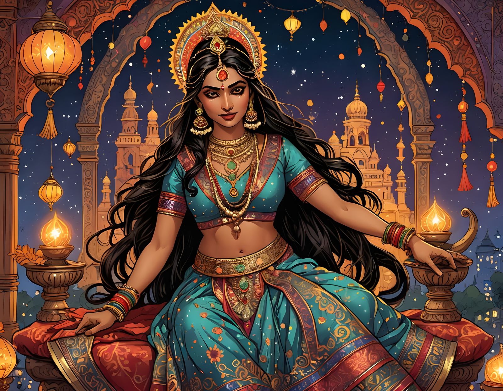 Diwali Celebration: Indian Figure in Comic Book Style