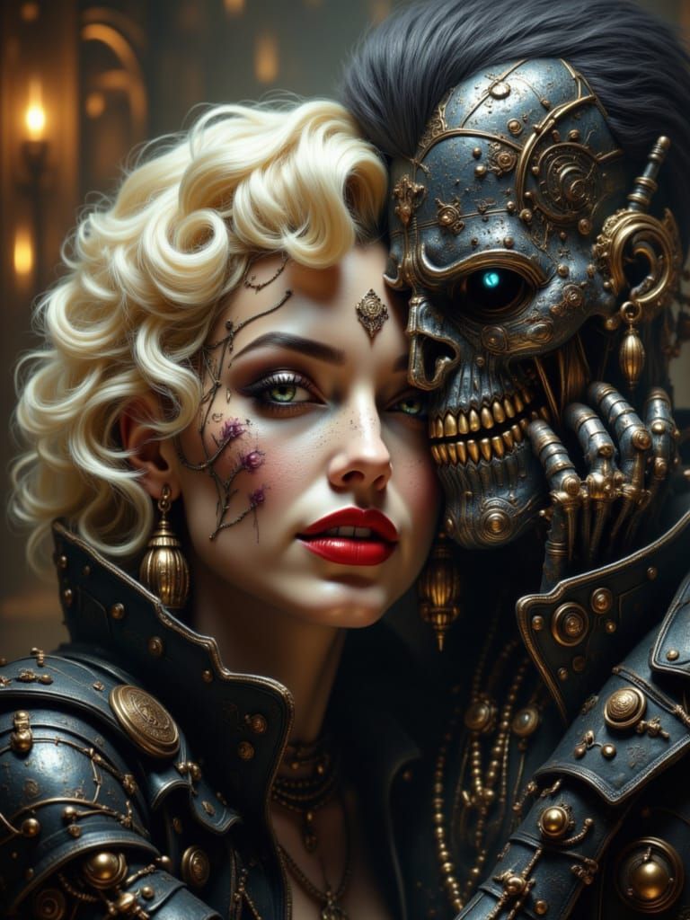 Cyberpunk Marilyn and Frankenstein Portrait