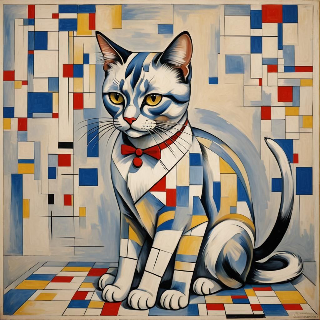 Abstract Cat in Cubist Style