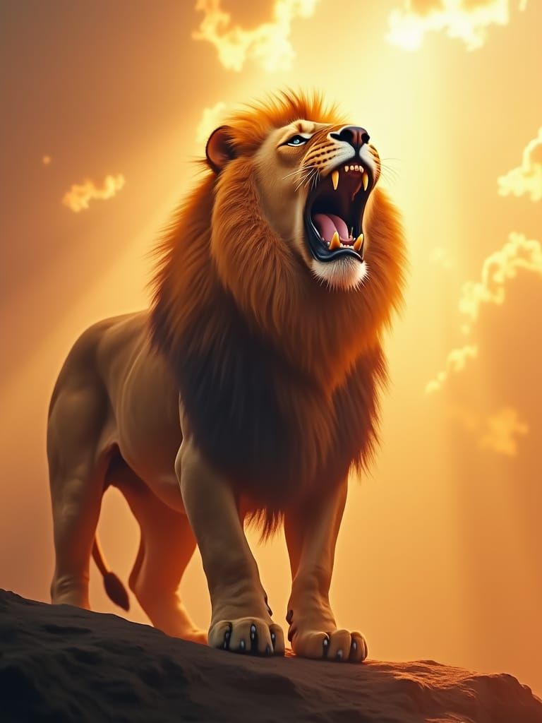Majestic Lion Roaring in Divine Sunshine