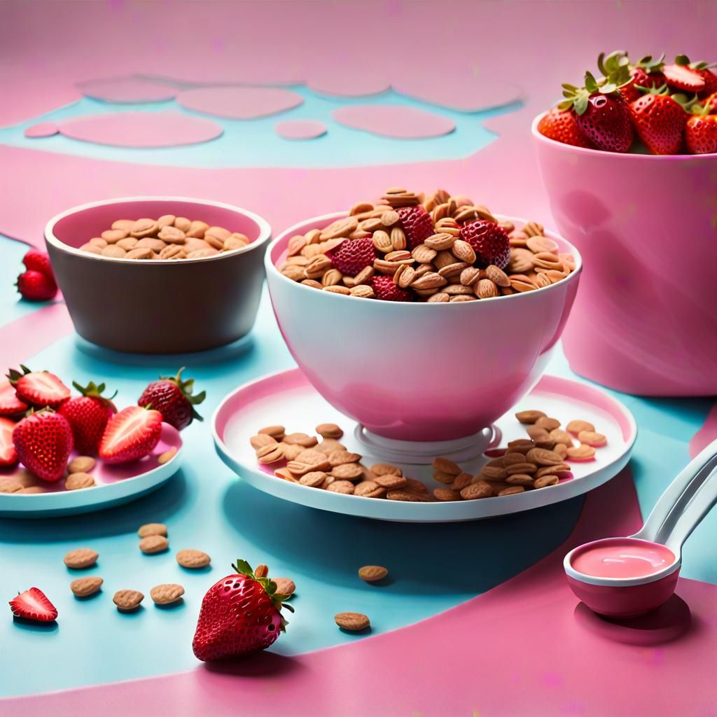 Retro Breakfast Cereal Still Life in Matte Painting Style