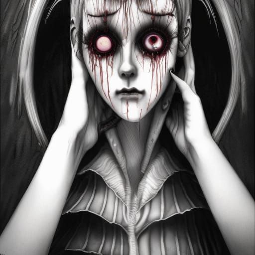 Eerie Anime Portrait in Junji Ito Horror Style