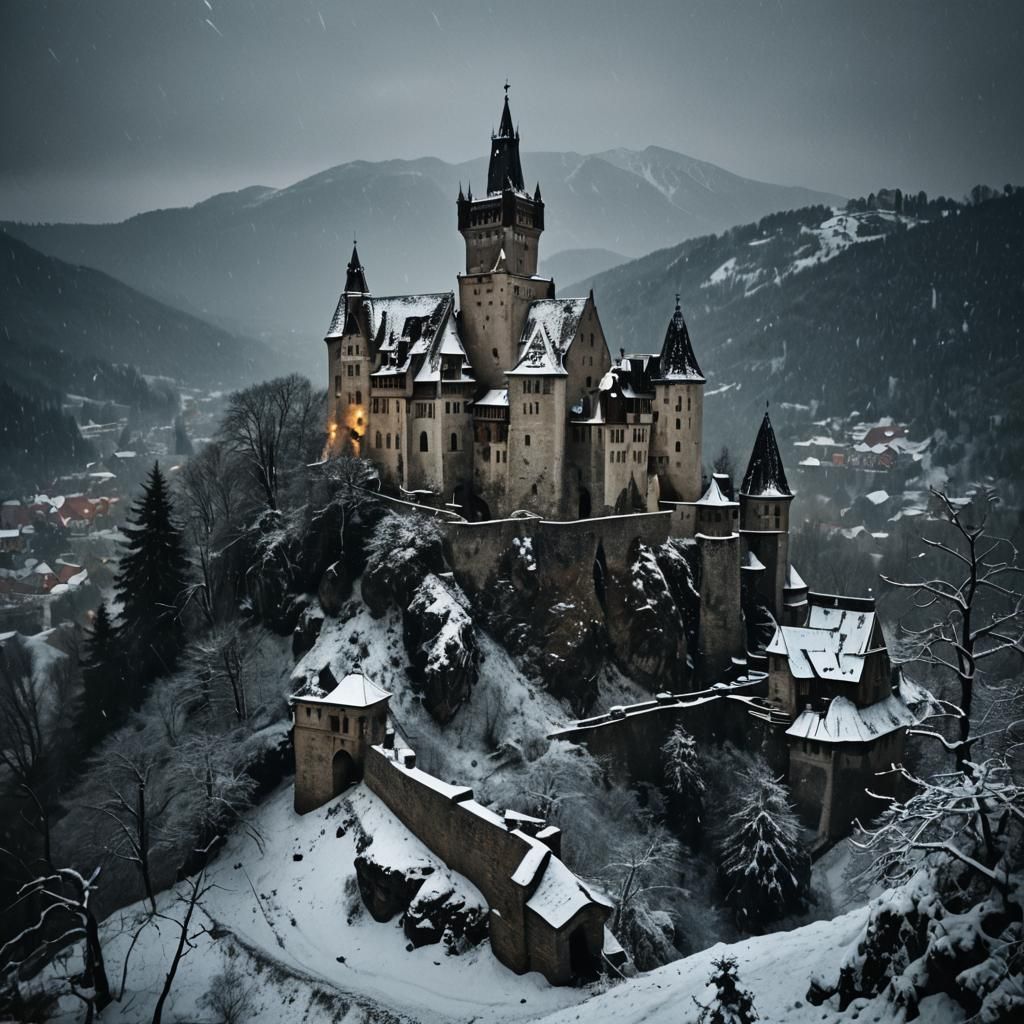Bran Castle at Night: A Gothic Film Still
