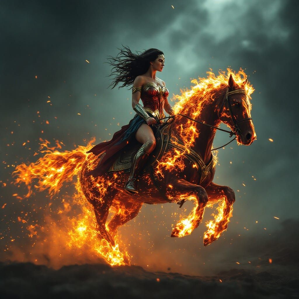 Wonder Woman Rides a Blazing Steed in Epic Cinematic Style