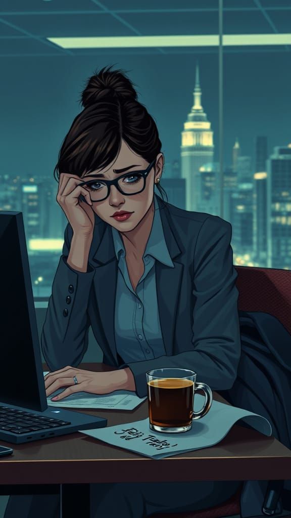 Overworked Office Worker Seeks End of Workday