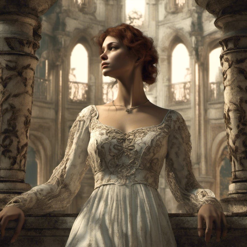 Gothic Castle: Woman in White Regency Dress