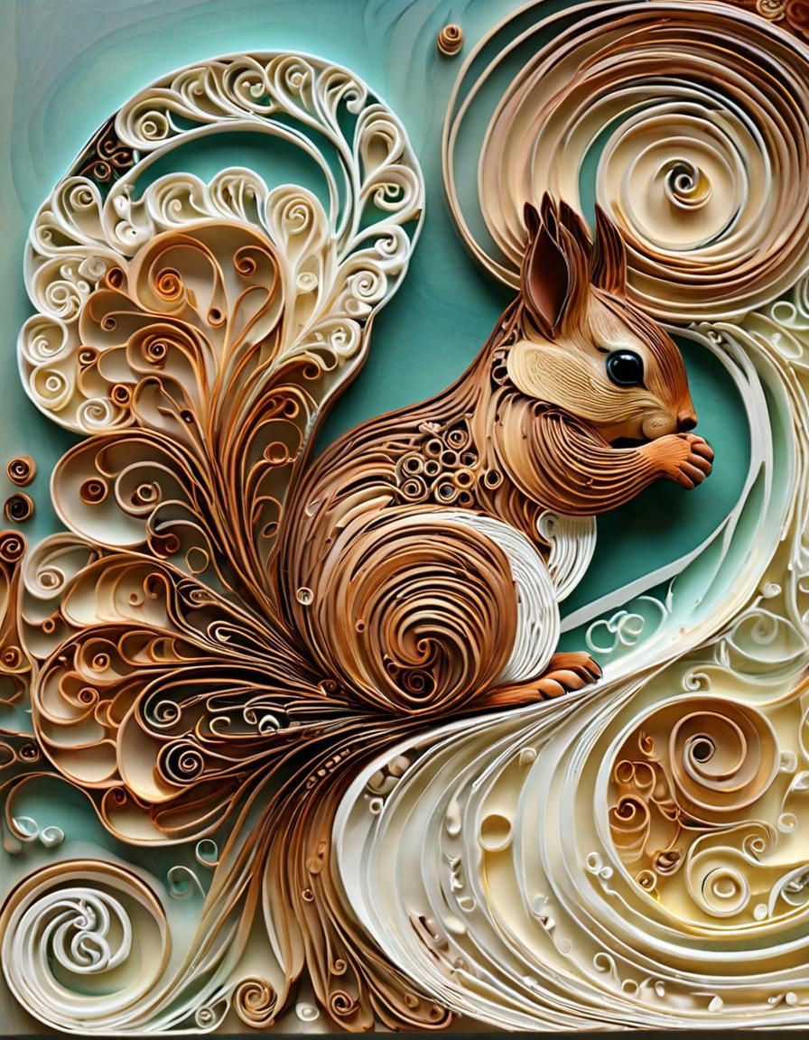 A squirrel, made on quilling paper.