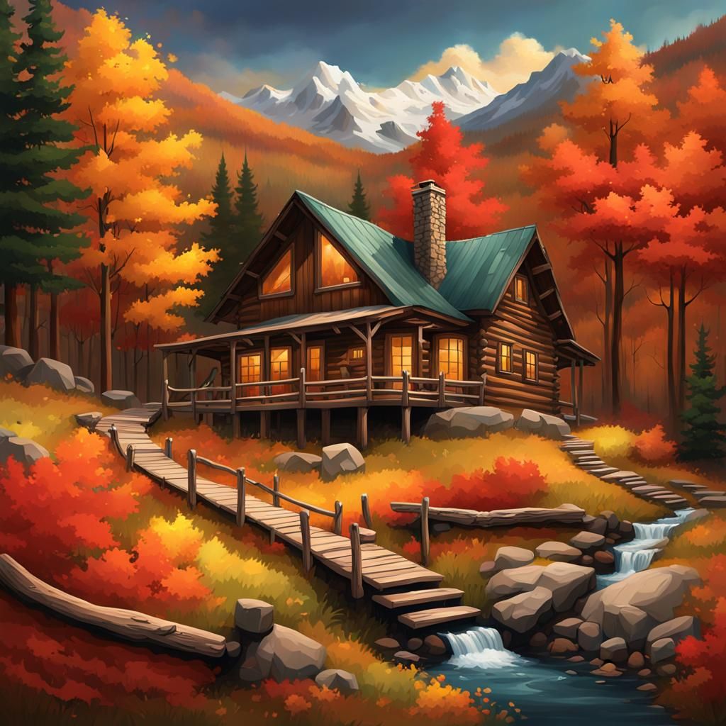 Autumn Mountain Retreat: Fantasy Concept Art