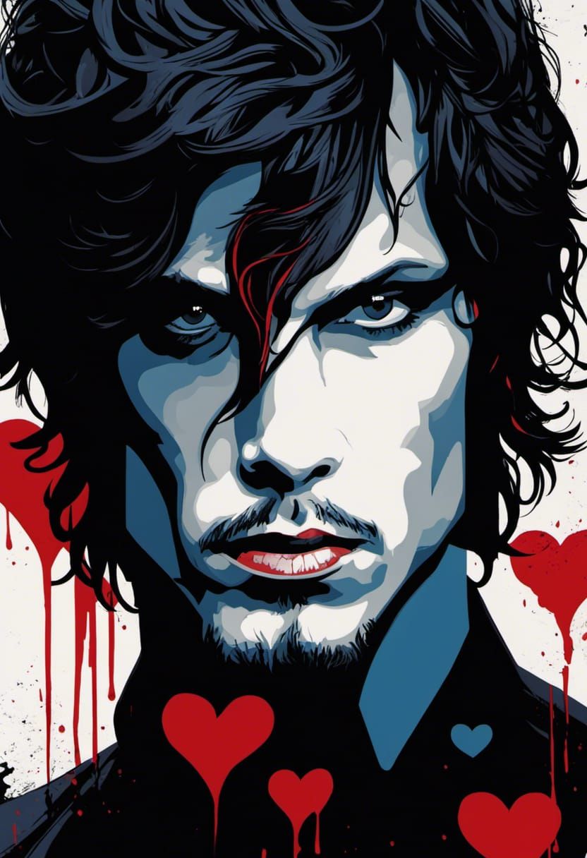 Ville Valo Portrait in Comic Book Acrylic Style