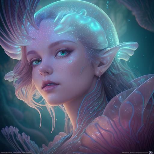 Mermaid's Face with Glowing Jellyfish: Fantasy Art