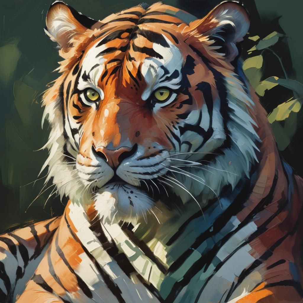 Fierce Orange Tiger in Expressionist Style