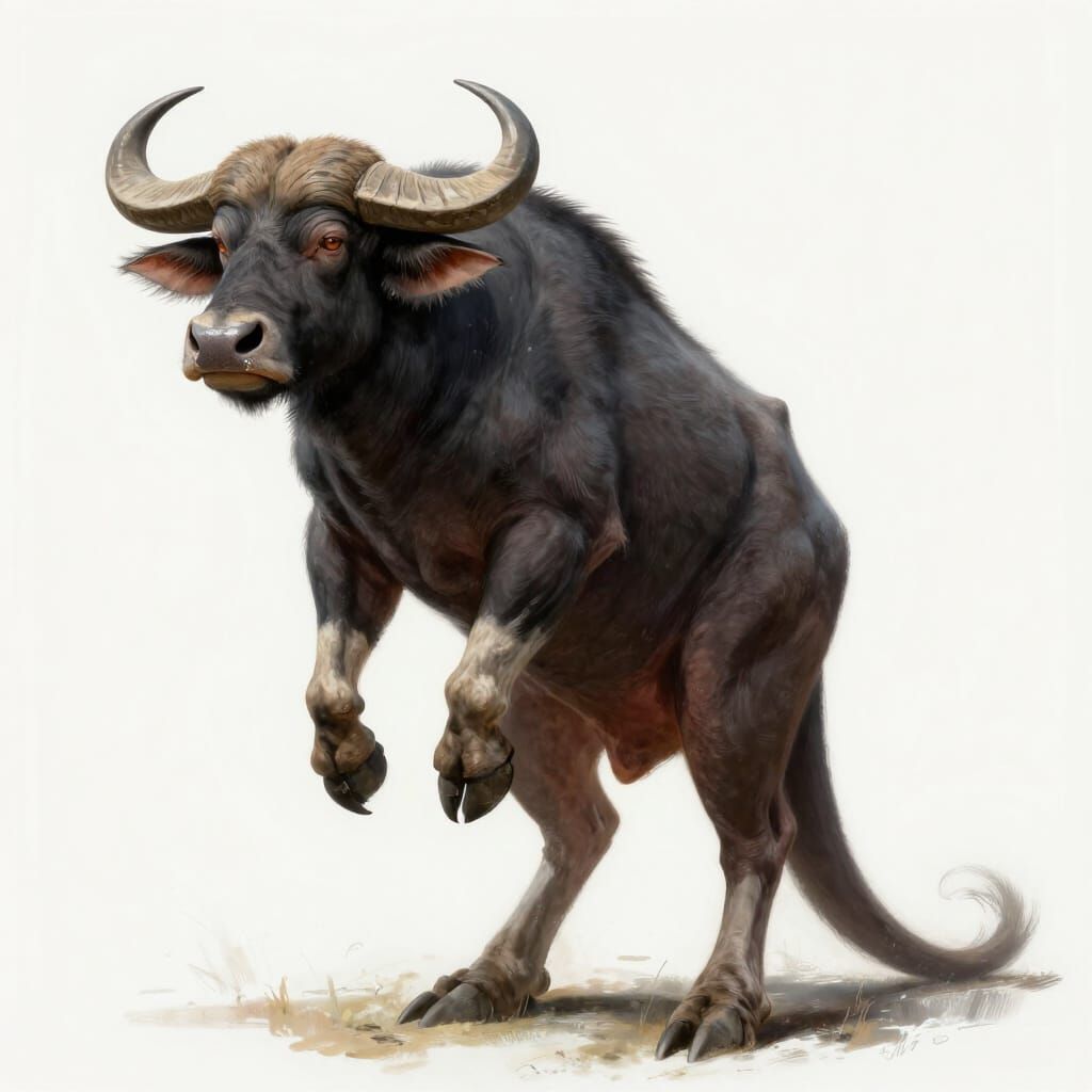 Bipedal Kangaroo-Buffalo Hybrid in Hyperrealistic Style