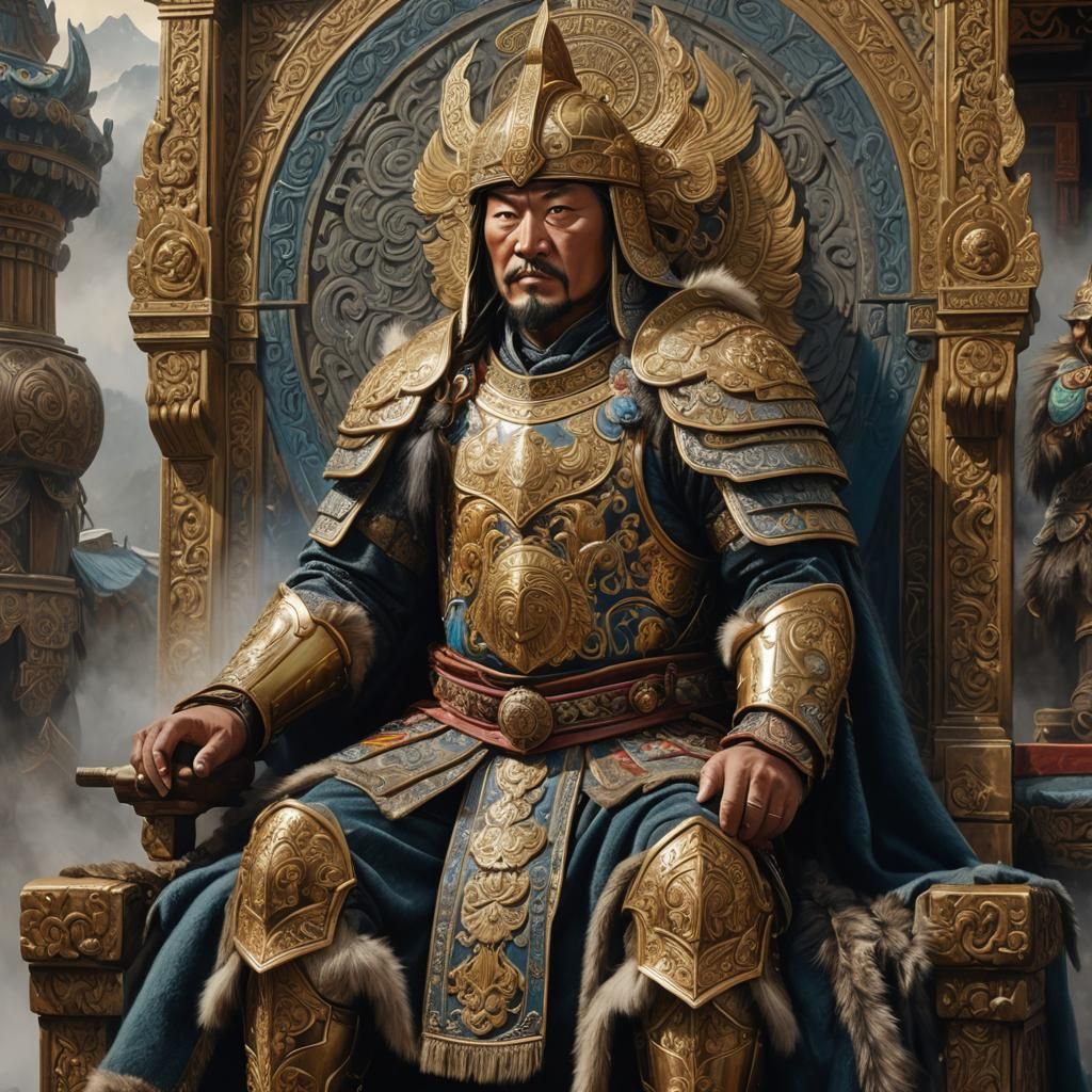 Genghis Khan in Asian Armor, Digital Oil Painting
