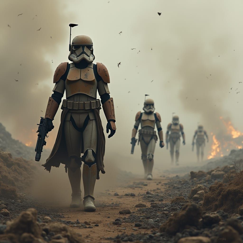 Clone Trooper Walks Away from Battlefield, Gritty Style