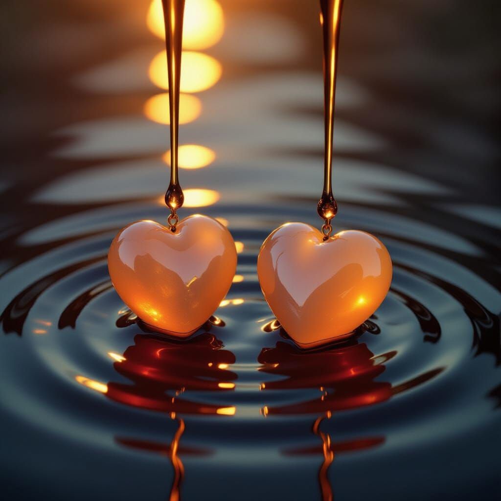 Opal Moonstone Hearts in Red Waters with Honey Drips