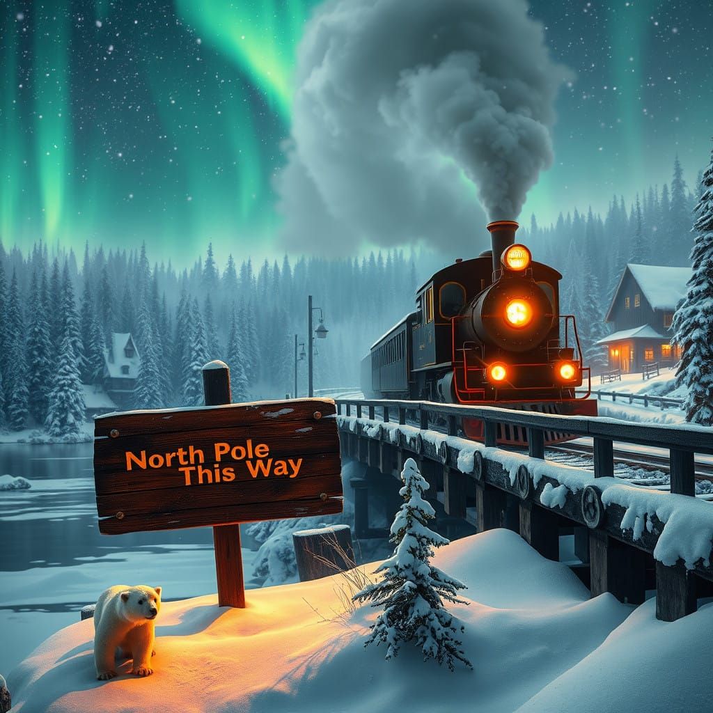 Vintage Steam Train Chugs North Through Snowy Landscape