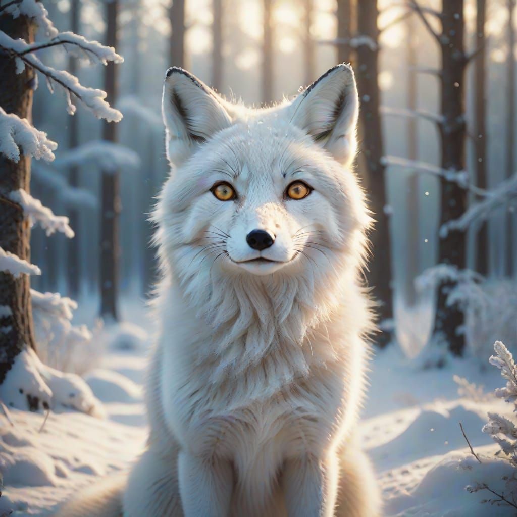 Ethereal White Fox in Winter Wonderland