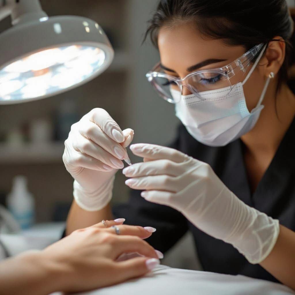 Nail Technician Applying Gel Extensions in Salon