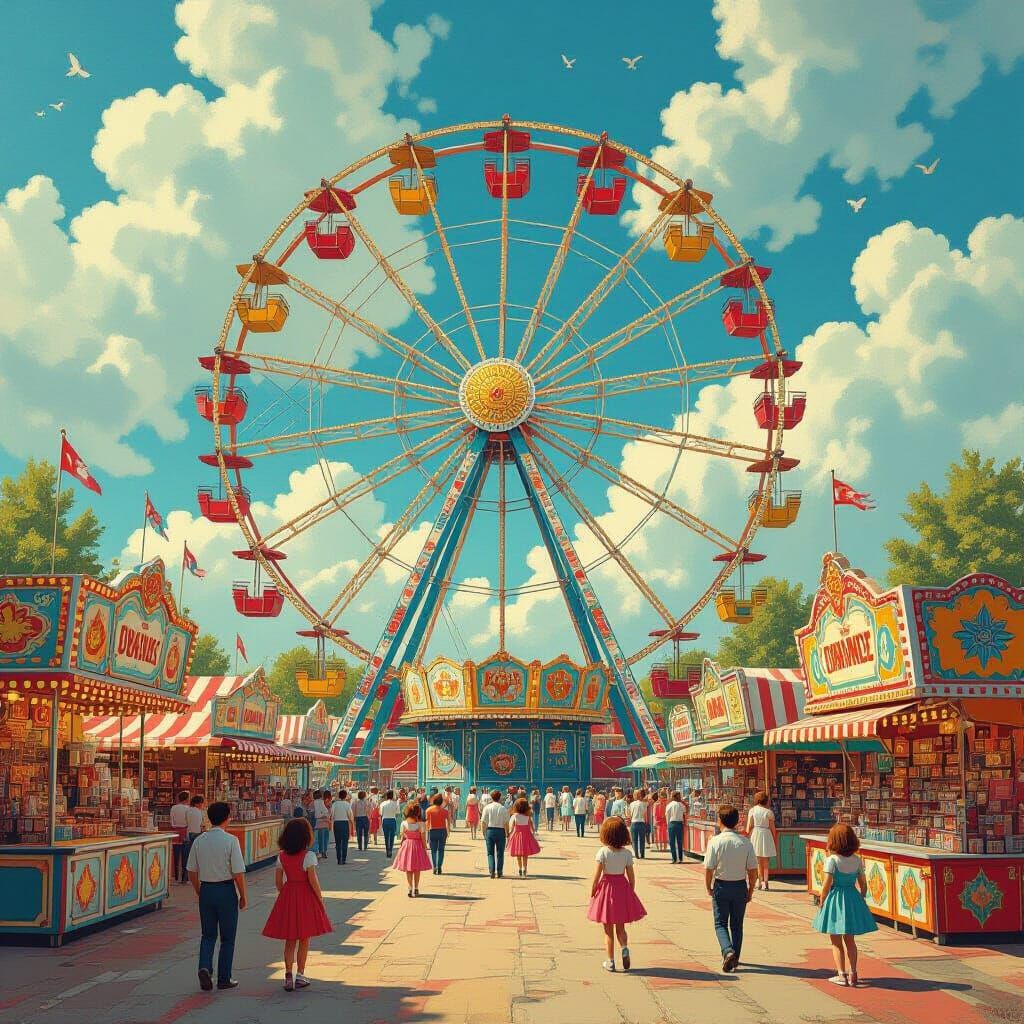 Vibrant Carnival Scene in Surrealist Style
