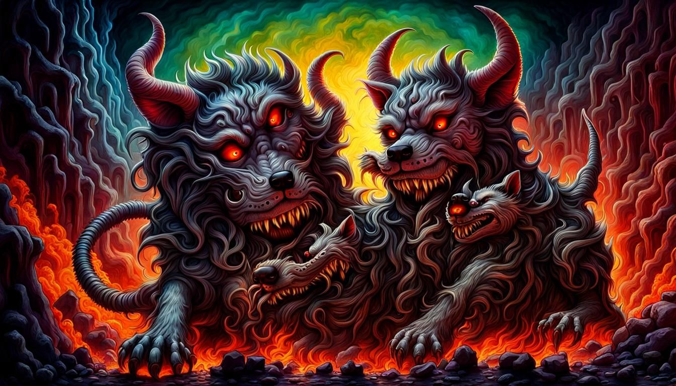 Cute Mythical Cerberus Belly Rub in Hellscape