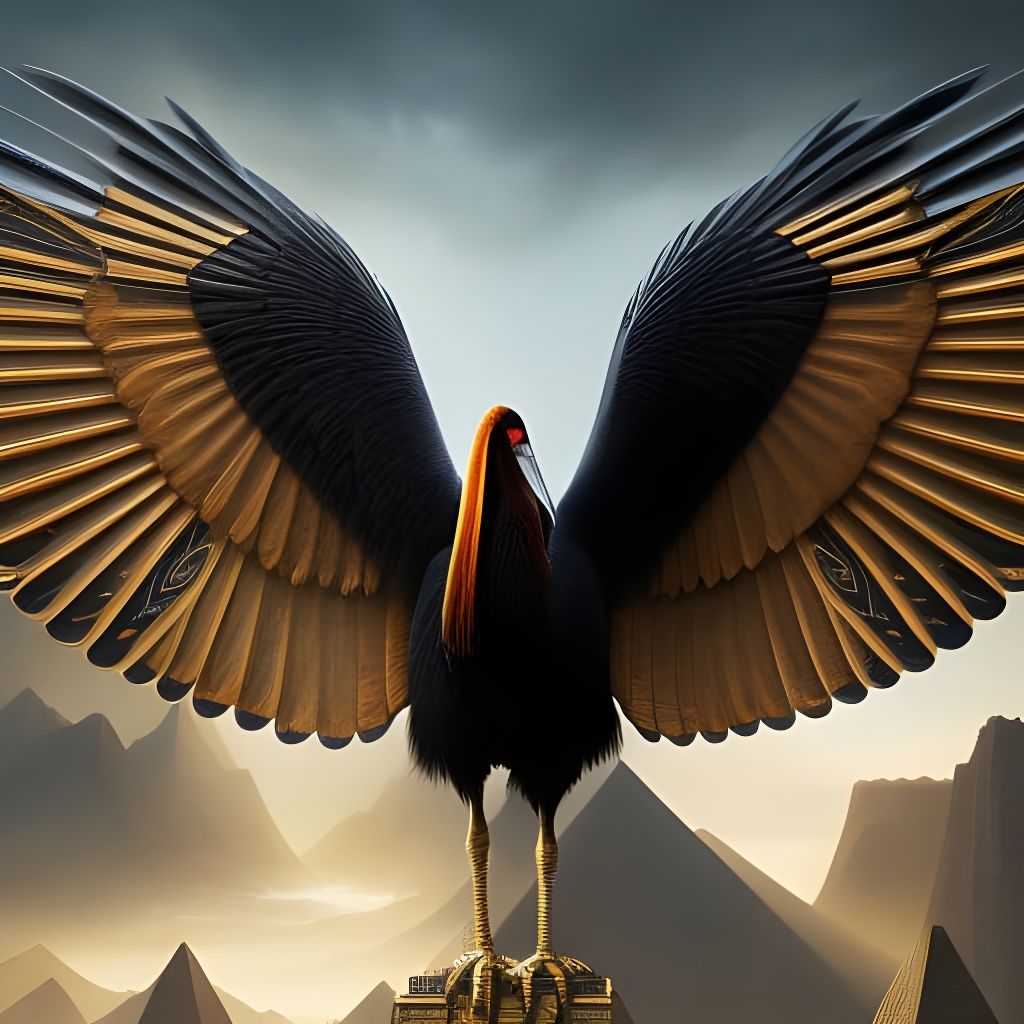 Egyptian God Thoth Portrait with Black Ibis Head