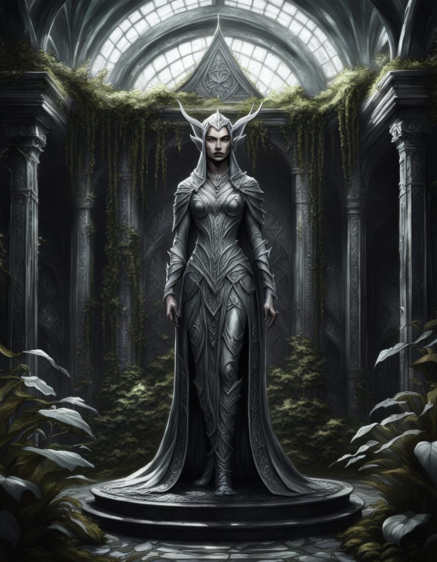 Silver Statue in Overgrown Elven Temple