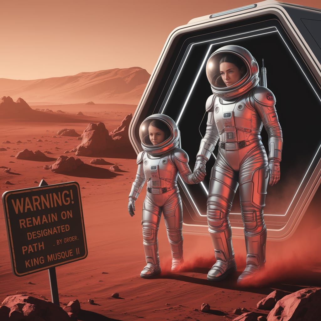Mother and Daughter Explore Mars in Space Suits