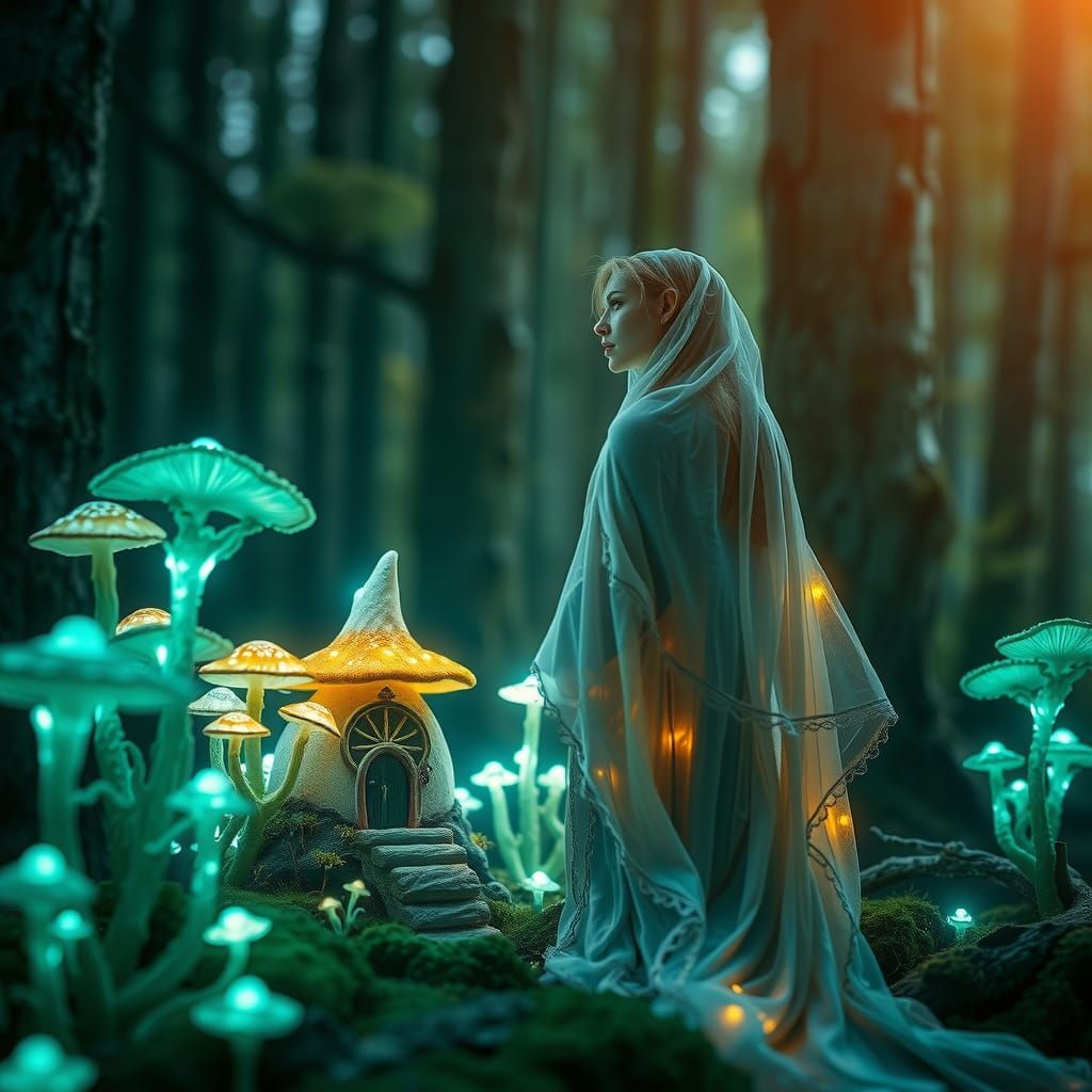 Surreal Double Exposure Photography of an Elf in a Biolumine...