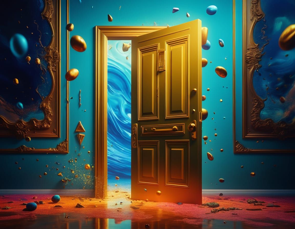 Floating Door in Surreal Digital Art Style
