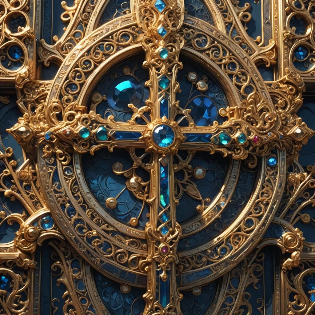 Ornate Catholic Cross with Gems: Digital Art