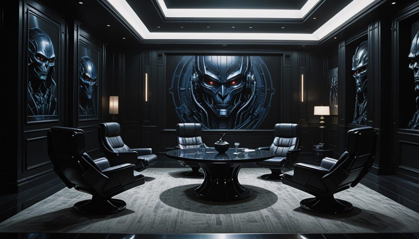 Cinematic Interview Room in Dark Minimalist Style