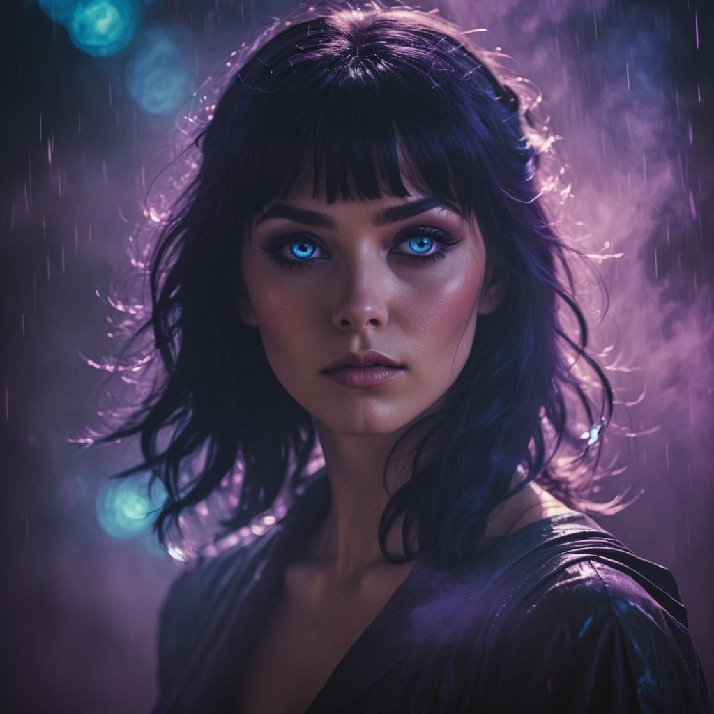 Sci-Fi Angel Portrait in Film Noir Style