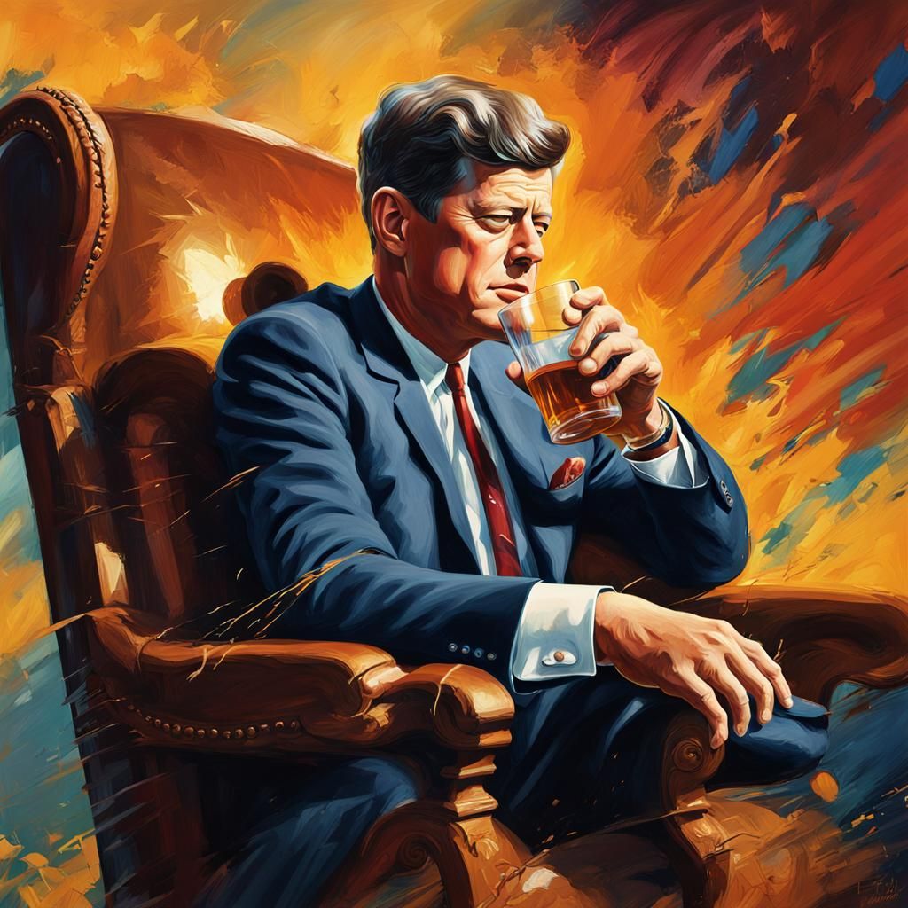 Hyperrealistic Portrait of JFK Drinking Whiskey