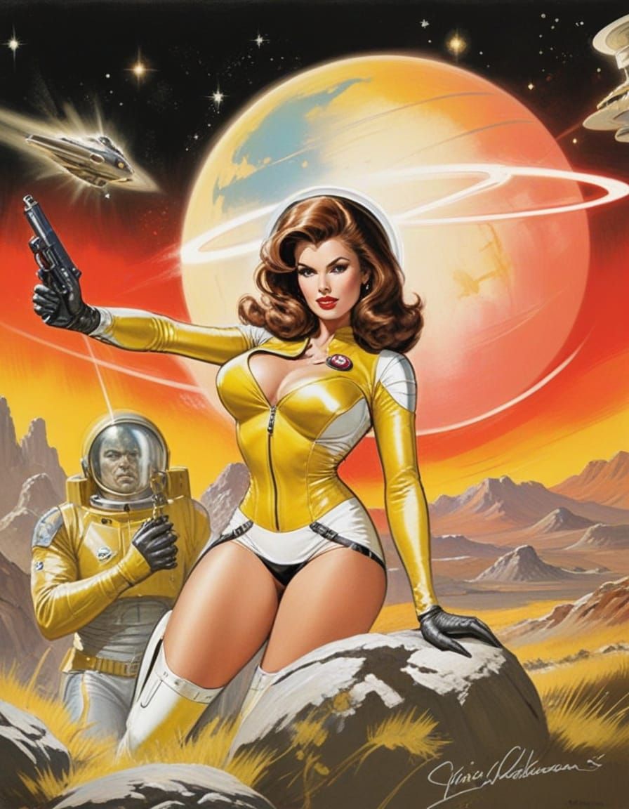 Retro Sci-Fi Pinup Girl in Classic Spacesuit