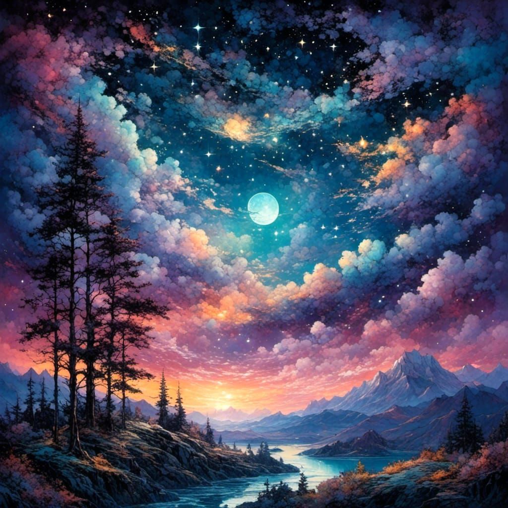 Dreamy Starry Night Sky with Glittering Stars