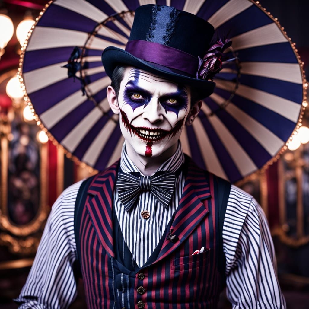 Ringmaster of the Haunted Carnival in Crimson and Black
